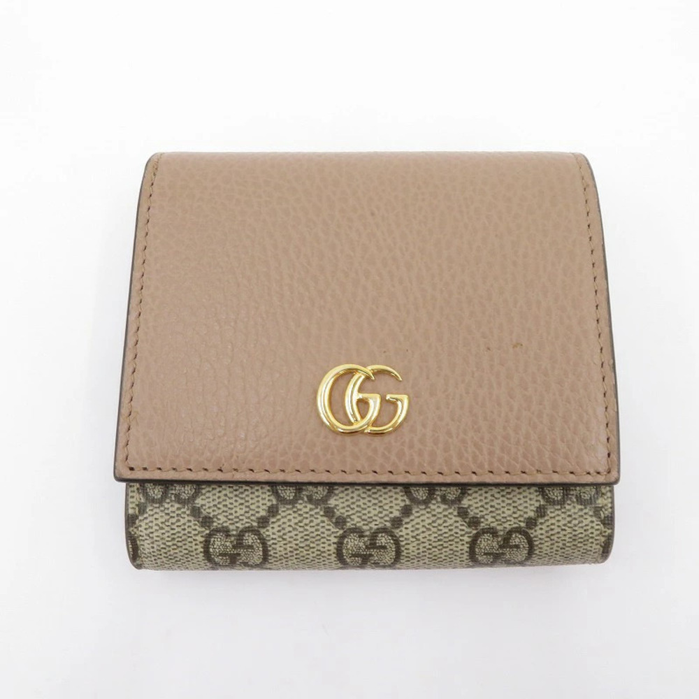Gucci GG Supreme Double G Bicolor Wallet Bi fold 598587 493075 Beige Cream